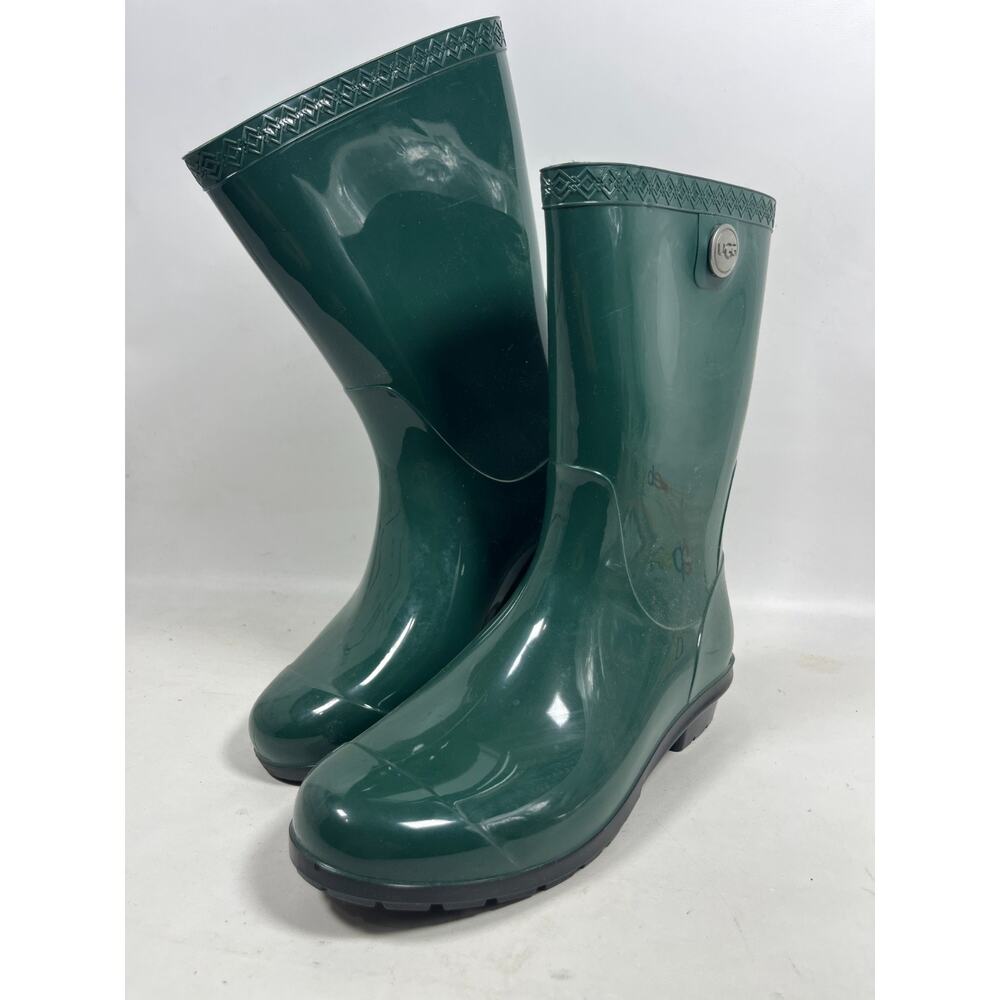 UGG Boots Womens 7 Sienna 9.5" Rubber Rain Bootie Sheepskin Lined Green USA NEW